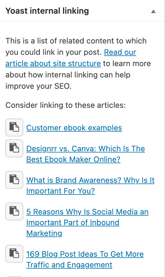 yoast link suggestions