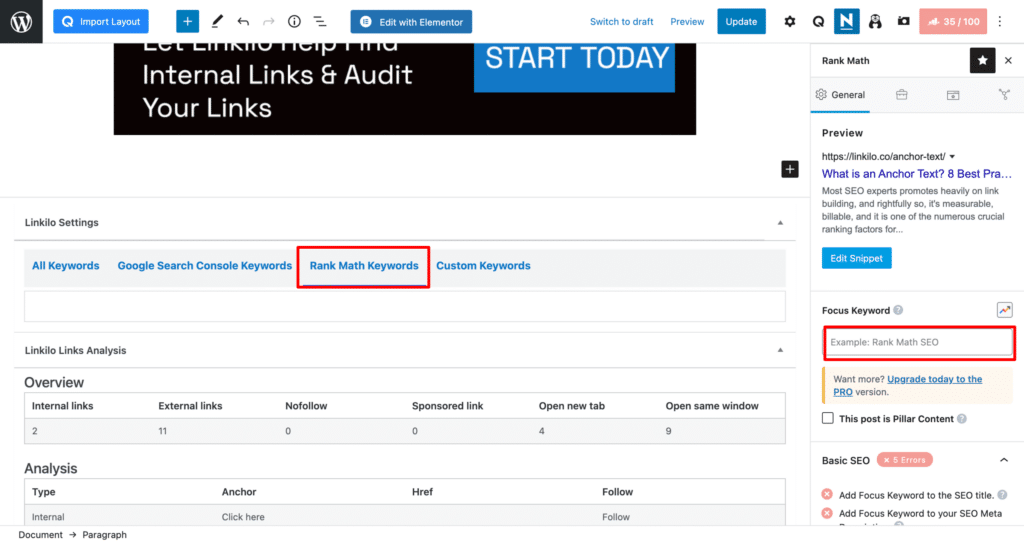 How does Rank Math Focus Keyword Work? | Linkilo