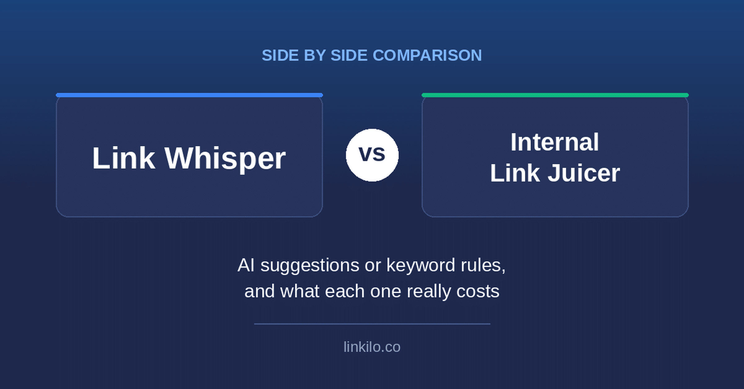 Link Whisper vs Internal Link Juicer side by side comparison of internal linking tools